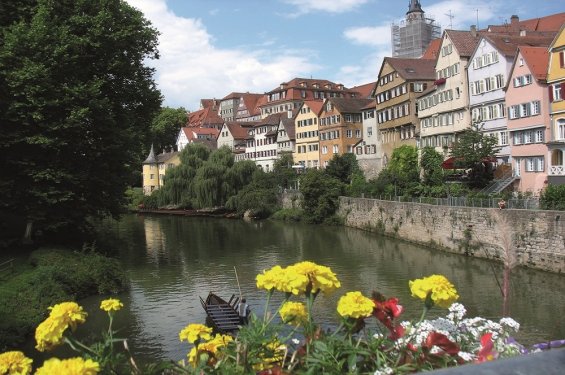 Gezicht op de rivier de Neckar Gezicht op de rivier de Neckar